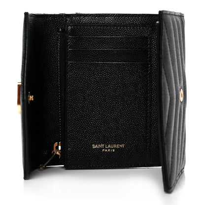 Saint Laurent Grain De Poudre Matelasse Chevron Monogram Compact Tri Fold Wallet Black 5 of 12