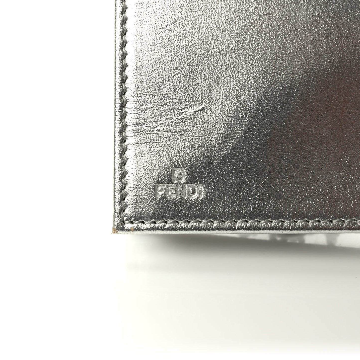 Metallic Calfskin Wallet On Chain Silver
