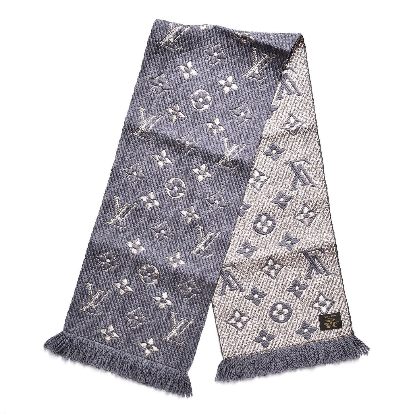 Wool Silk Logomania Shine Scarf Gris