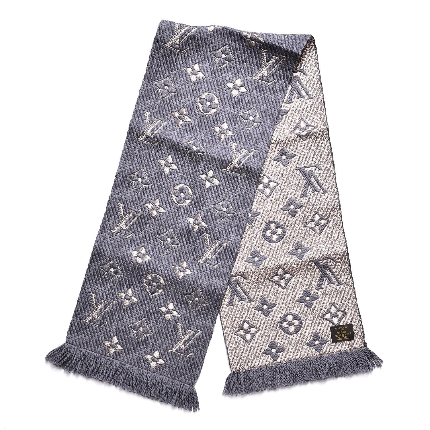 Louis Vuitton Wool Silk Logomania Shine Scarf Gris 3 of 4