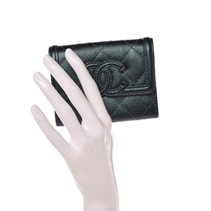 Chanel Iridescent Caviar Quilted Filigree Card Holder Dark Turquoise 2 of 9