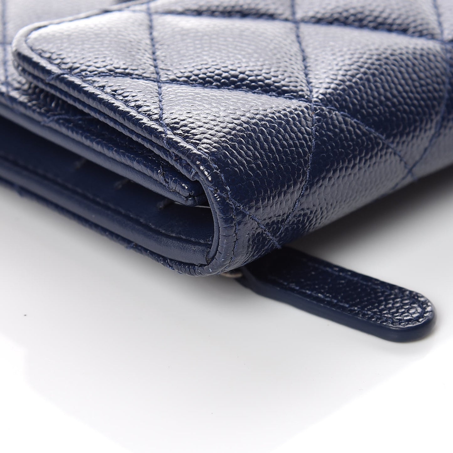 Caviar Quilted Compact Flap Wallet Navy