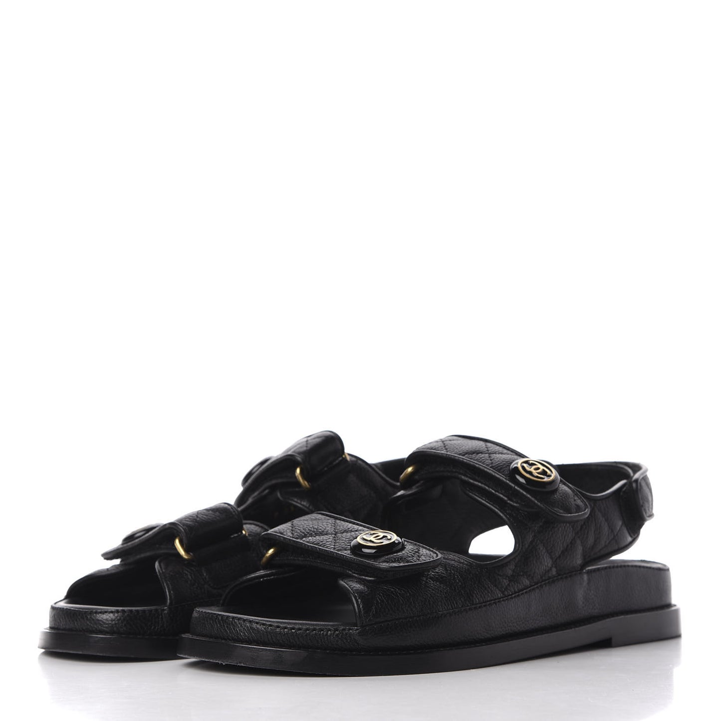 Grained Calfskin Velcro Dad Sandals 37.5 Black