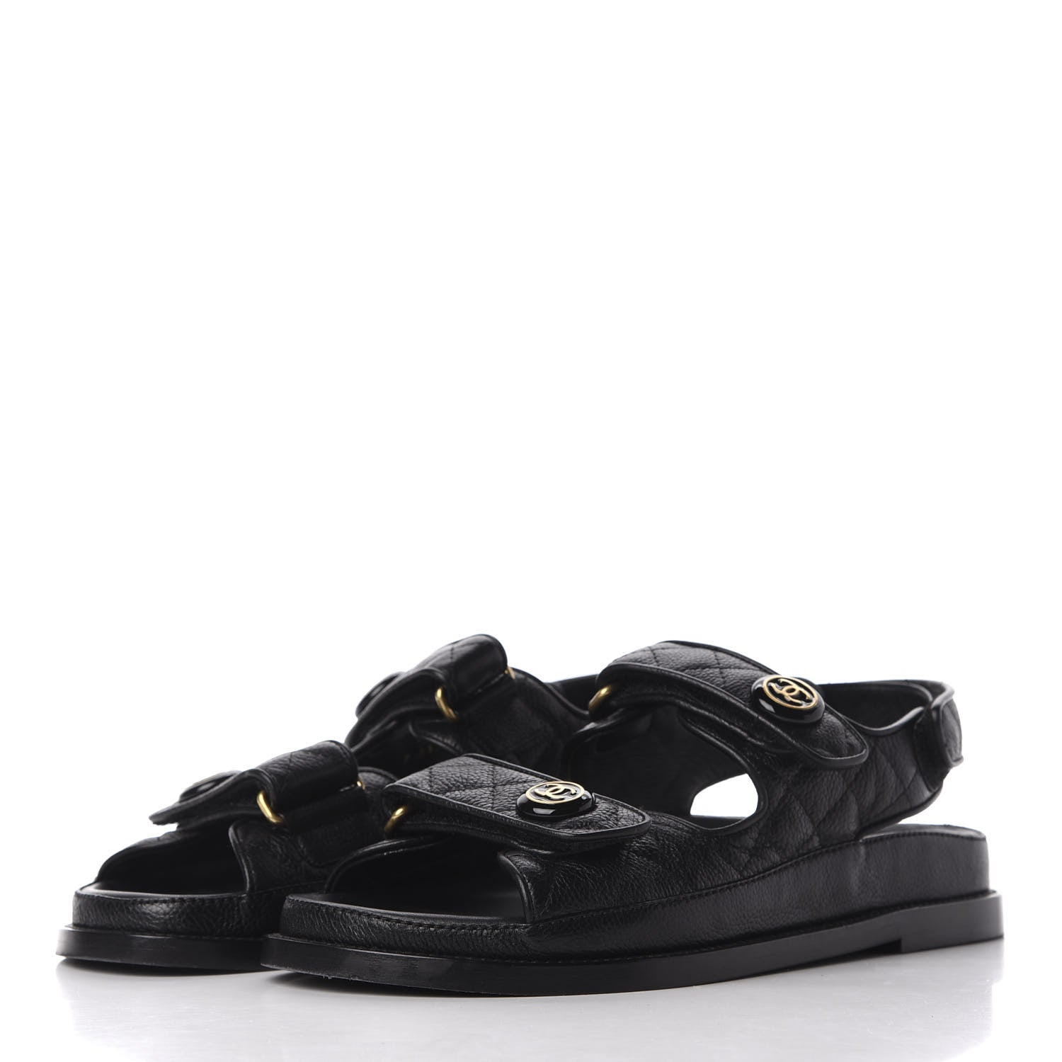 Chanel Grained Calfskin Velcro Dad Sandals 37.5 Black 2 of 11