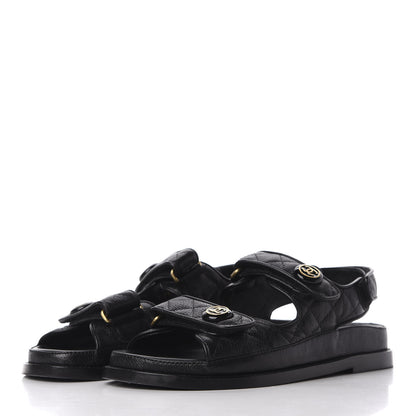 Chanel Grained Calfskin Velcro Dad Sandals 37.5 Black 2 of 11