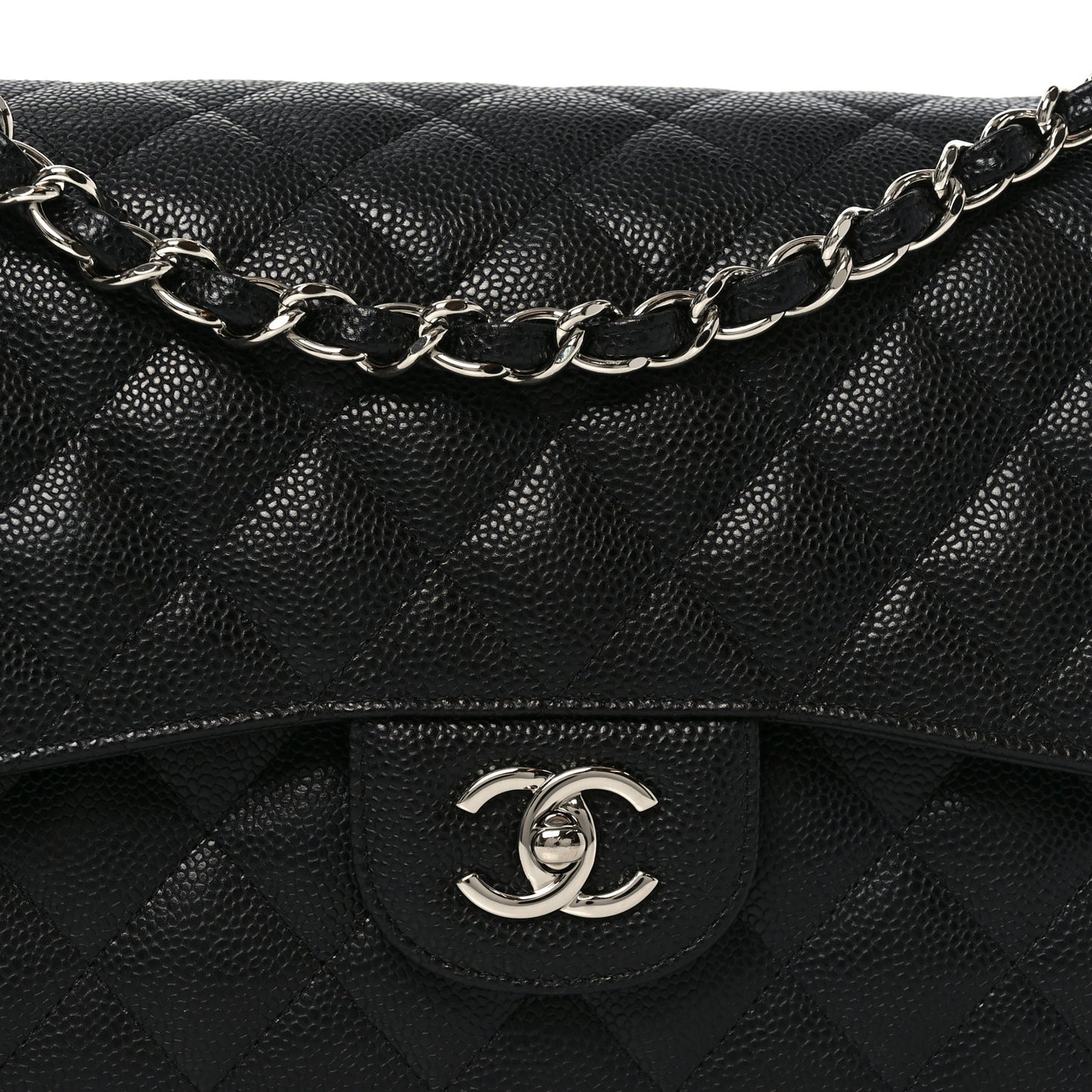 Caviar Quilted Jumbo Double Flap Black