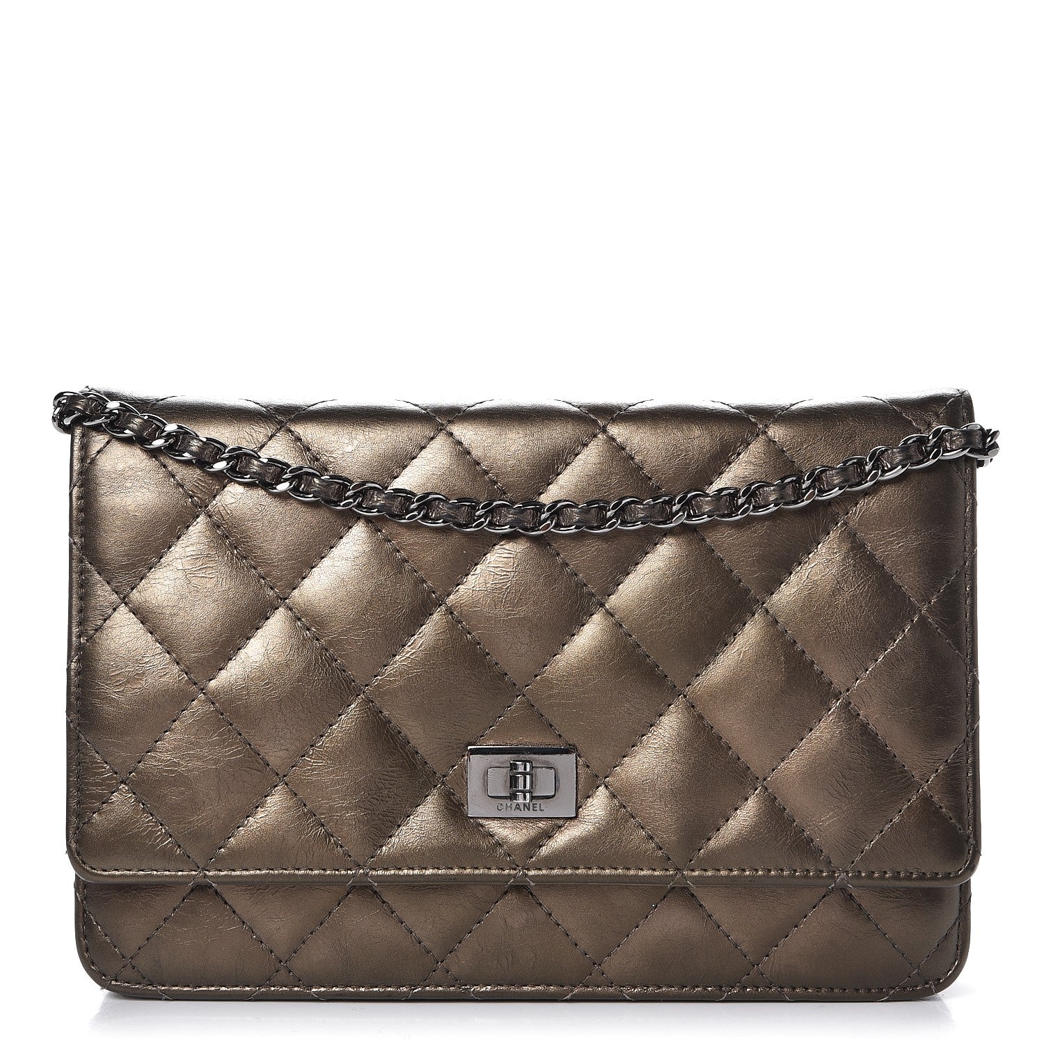 Chanel Metallic Aged Calfskin Quilted Reissue Wallet On Chain WOC Bronze 1 of 8
