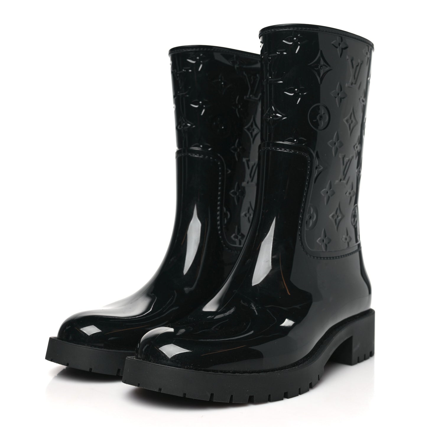 Rubber Embossed Monogram Drops Flat Half Boots 40 Black