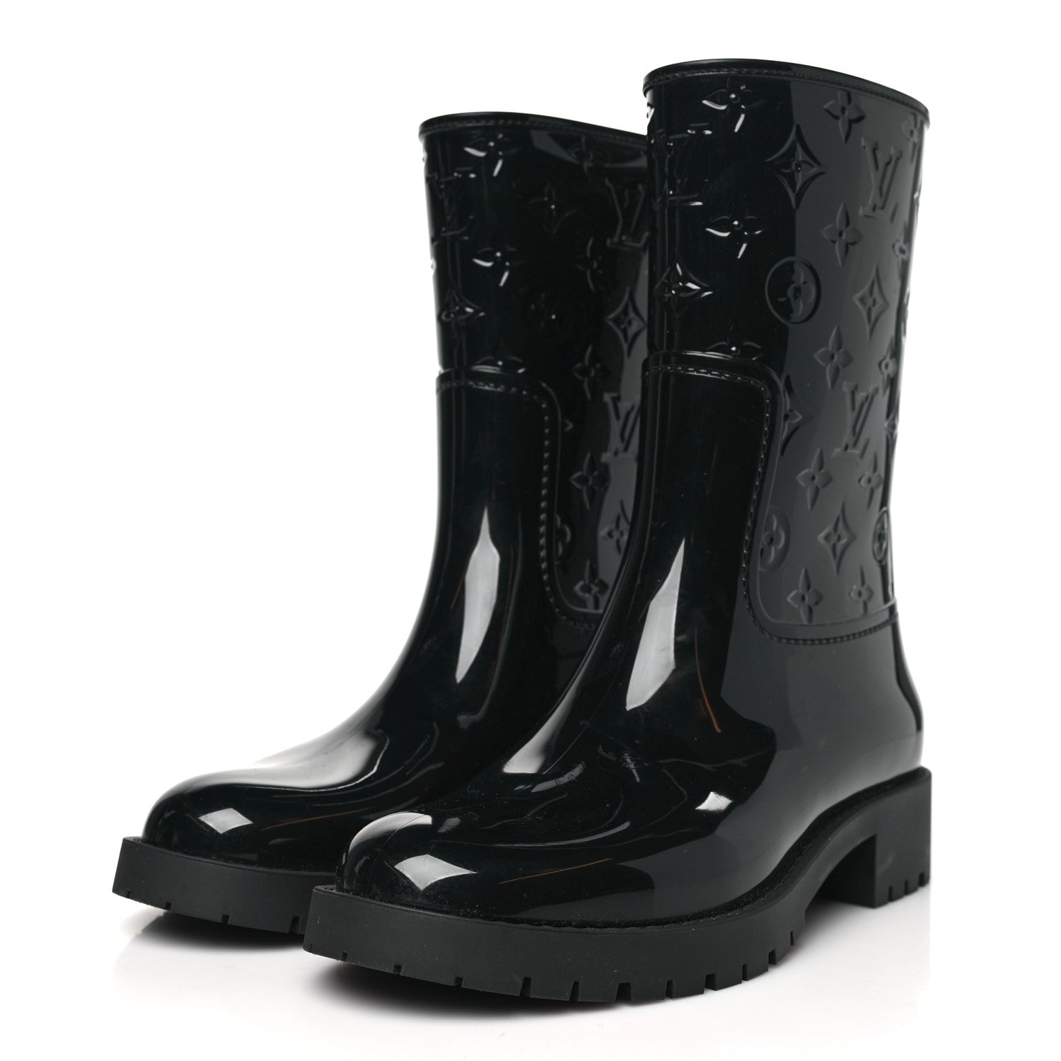 Louis Vuitton Rubber Embossed Monogram Drops Flat Half Boots 40 Black 3 of 7