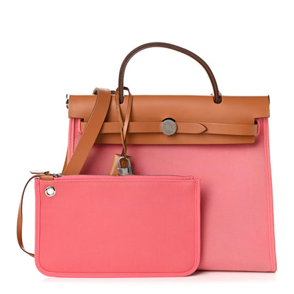 Hermes Vache Hunter Toile Herbag Zip 31 PM Rose Azalee Natural 3 of 12