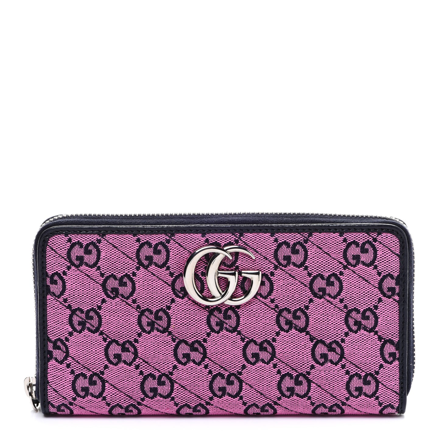 Monogram Multicolor Matelasse Diagonal GG Marmont Zip Around Wallet Pink Blue