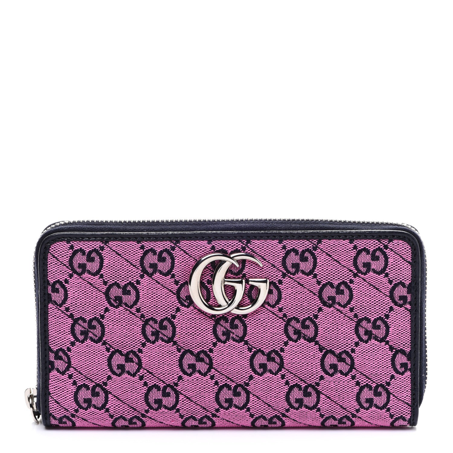 Gucci Monogram Multicolor Matelasse Diagonal GG Marmont Zip Around Wallet Pink Blue 1 of 7