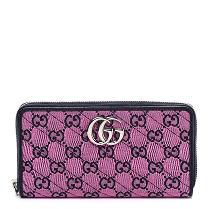 Gucci Monogram Multicolor Matelasse Diagonal GG Marmont Zip Around Wallet Pink Blue 1 of 7