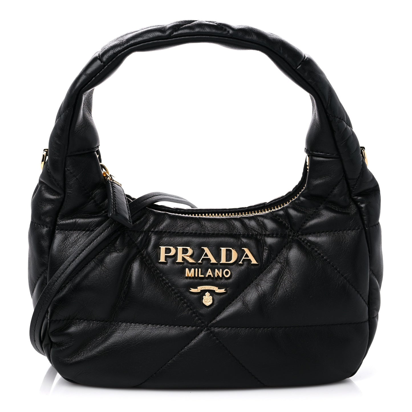 Nappa Triangle Stitched Mini Zippered Hobo Bag Black