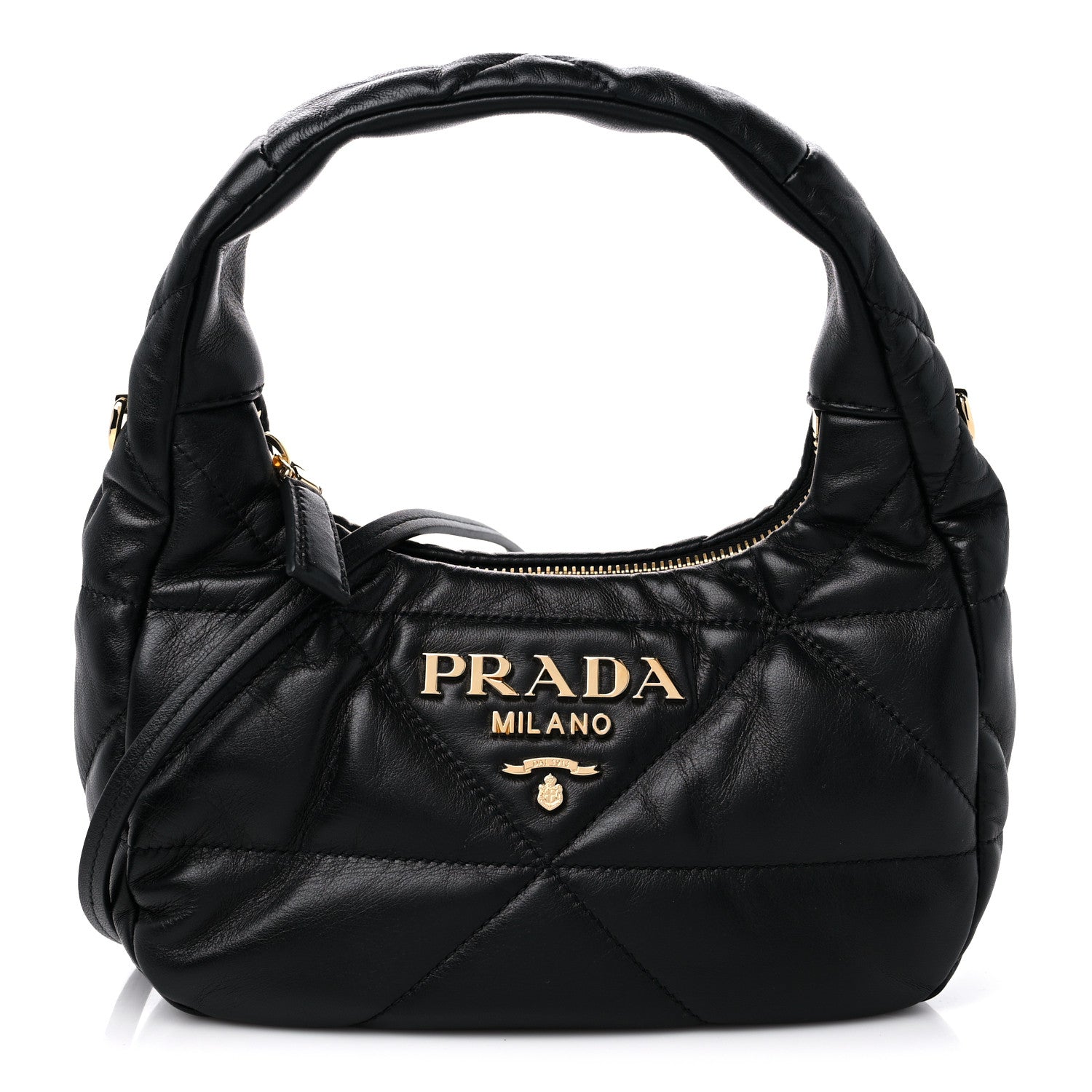Prada Nappa Triangle Stitched Mini Zippered Hobo Bag Black 1 of 9