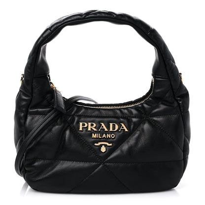 Prada Nappa Triangle Stitched Mini Zippered Hobo Bag Black 1 of 9