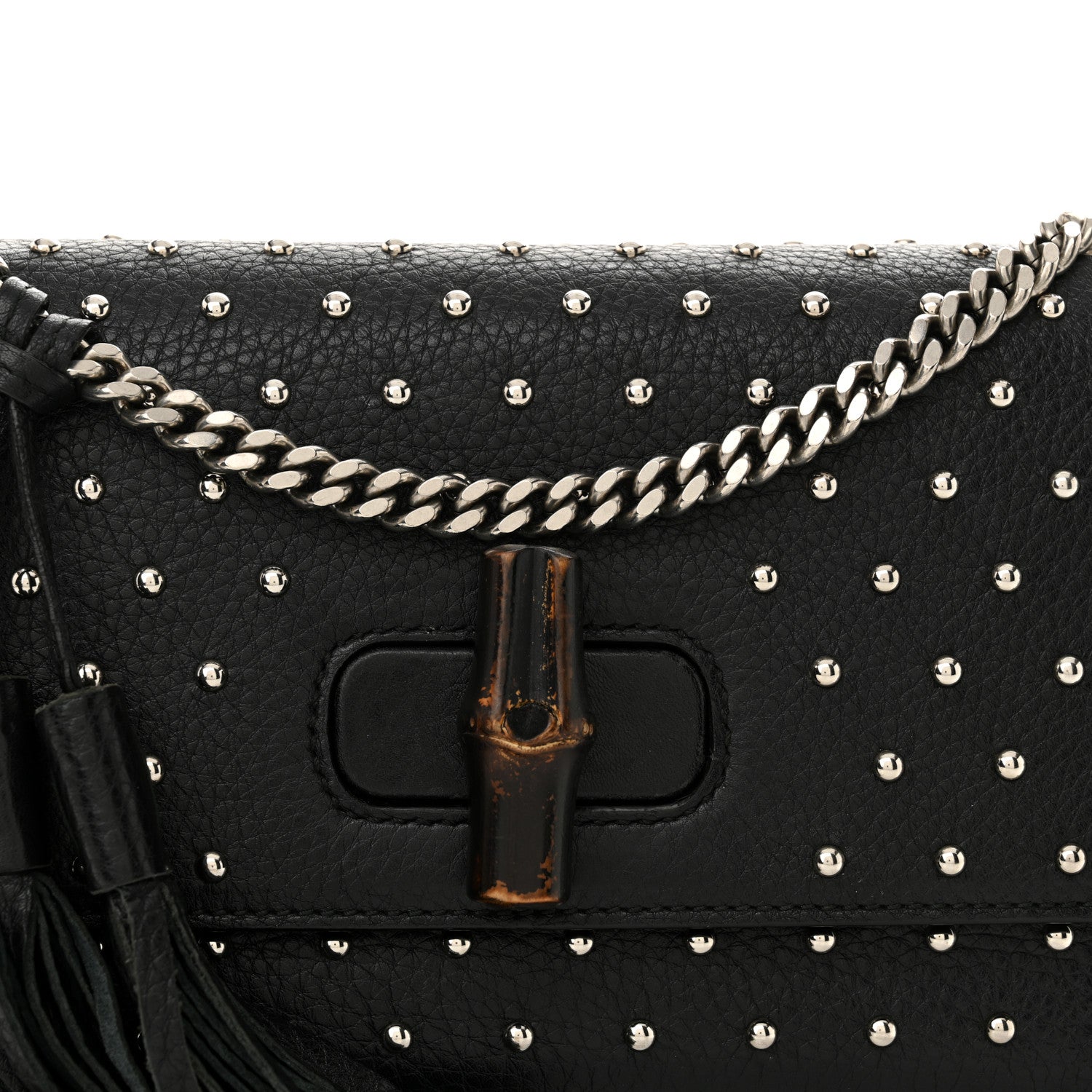 Gucci Calfskin Studded Medium Miss Bamboo Shoulder Bag Black 8 of 13