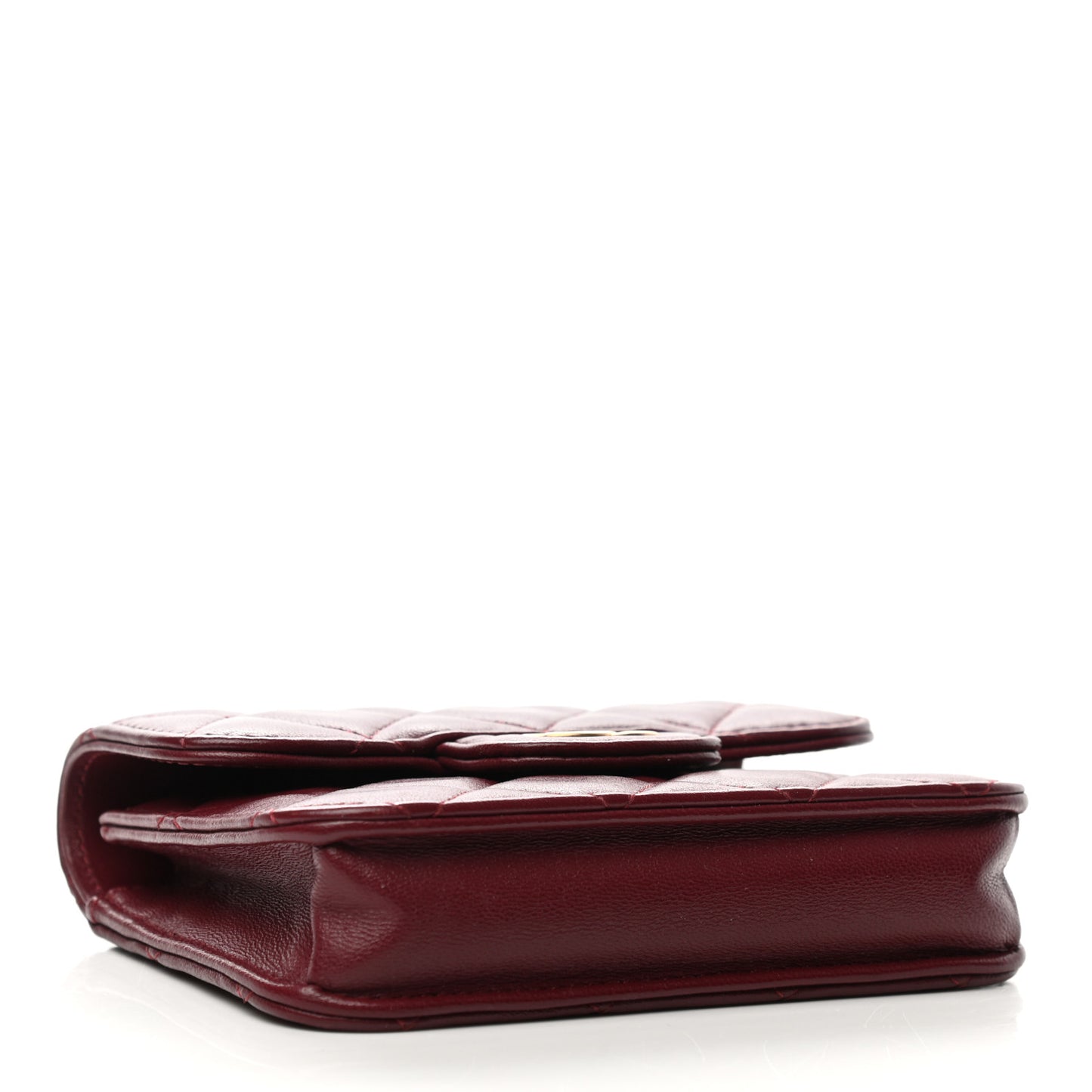 Lambskin Quilted Top Handle Flap Coin Purse With Chain Burgundy