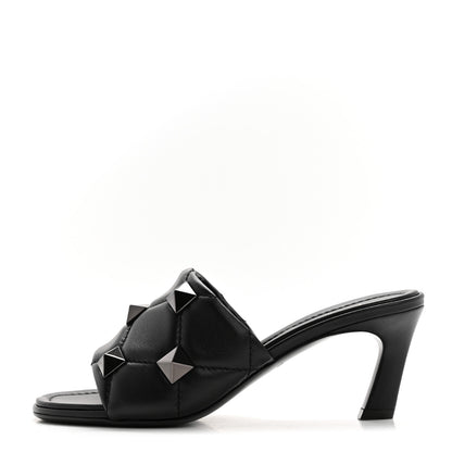 Valentino Garavani Nappa Quilted Monochrome Roman Stud 65mm Slide Sandals 36 Black 1 of 9