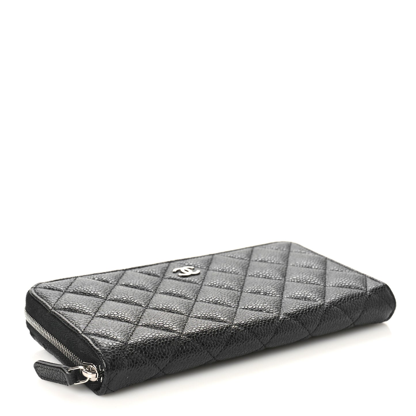 Caviar Quilted Large Gusset Zip Around Wallet Black