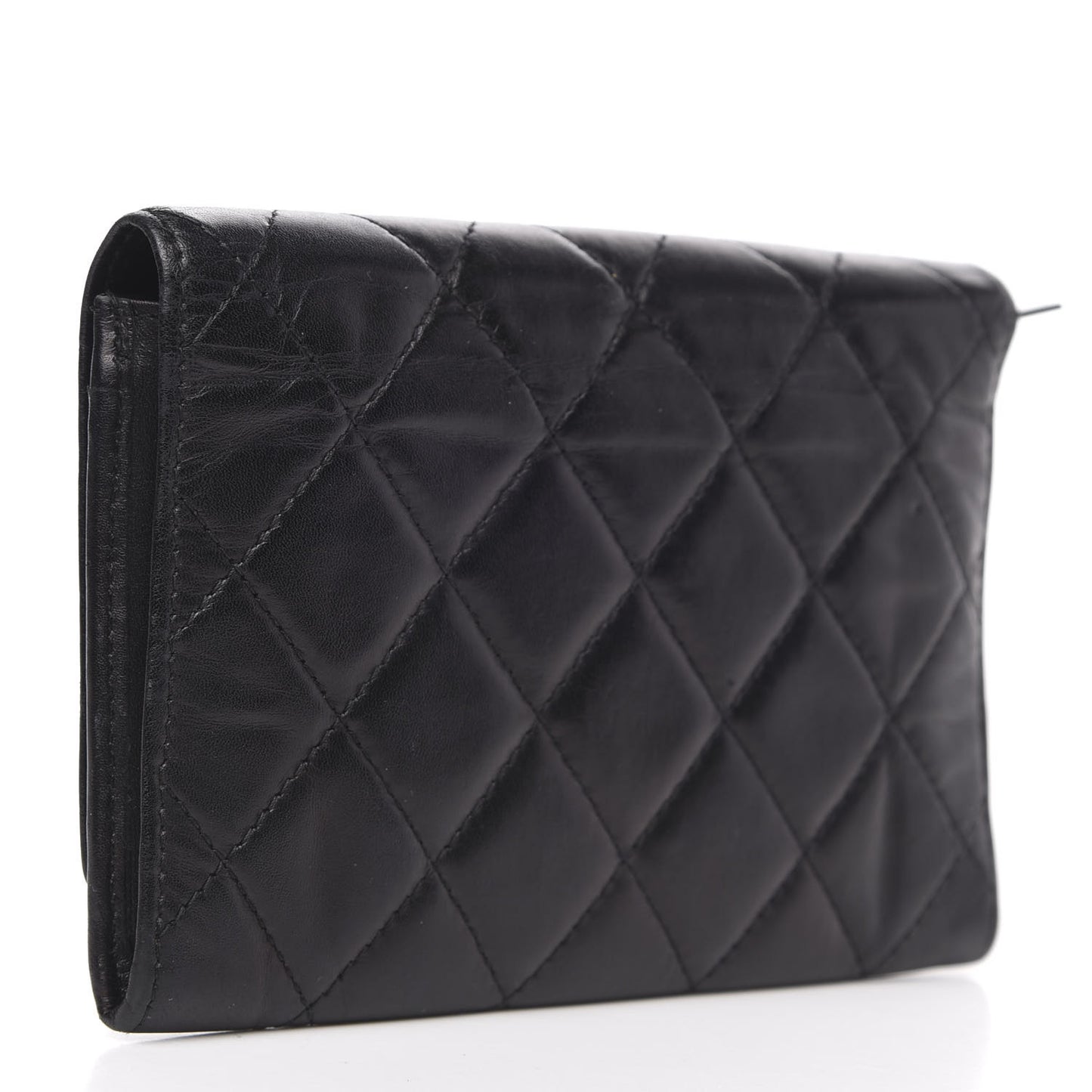 Calfskin Quilted Cambon Flap Wallet Black