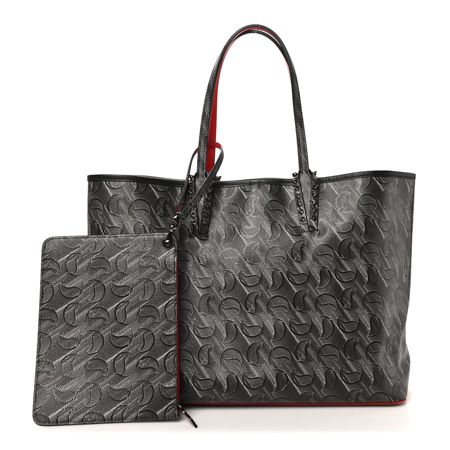 Christian Louboutin Toile Monogram Calfskin Printed Spikes East West Cabata Tote Black 3 of 10
