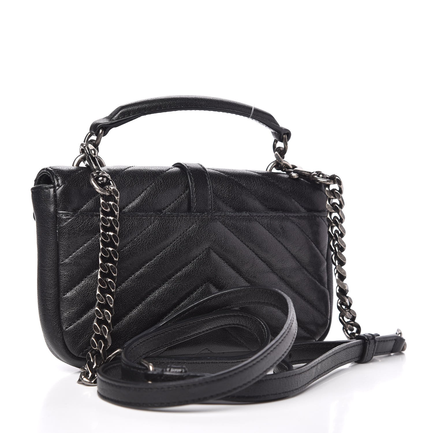 Saint Laurent Sheepskin Matelasse Chevron Monogram College Chain Wallet Black 3 of 8