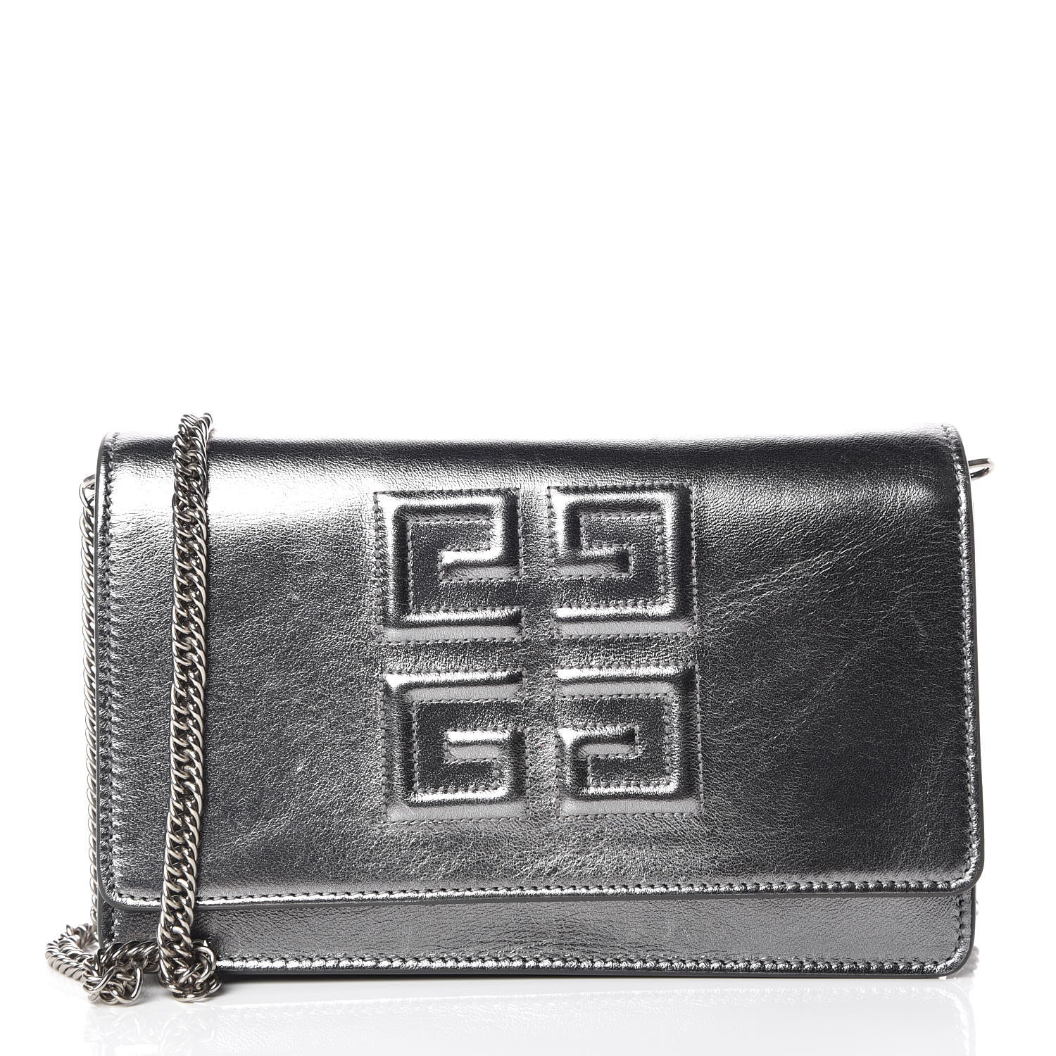 Givenchy Metallic Lambskin Emblem Chain Wallet Silver 1 of 8