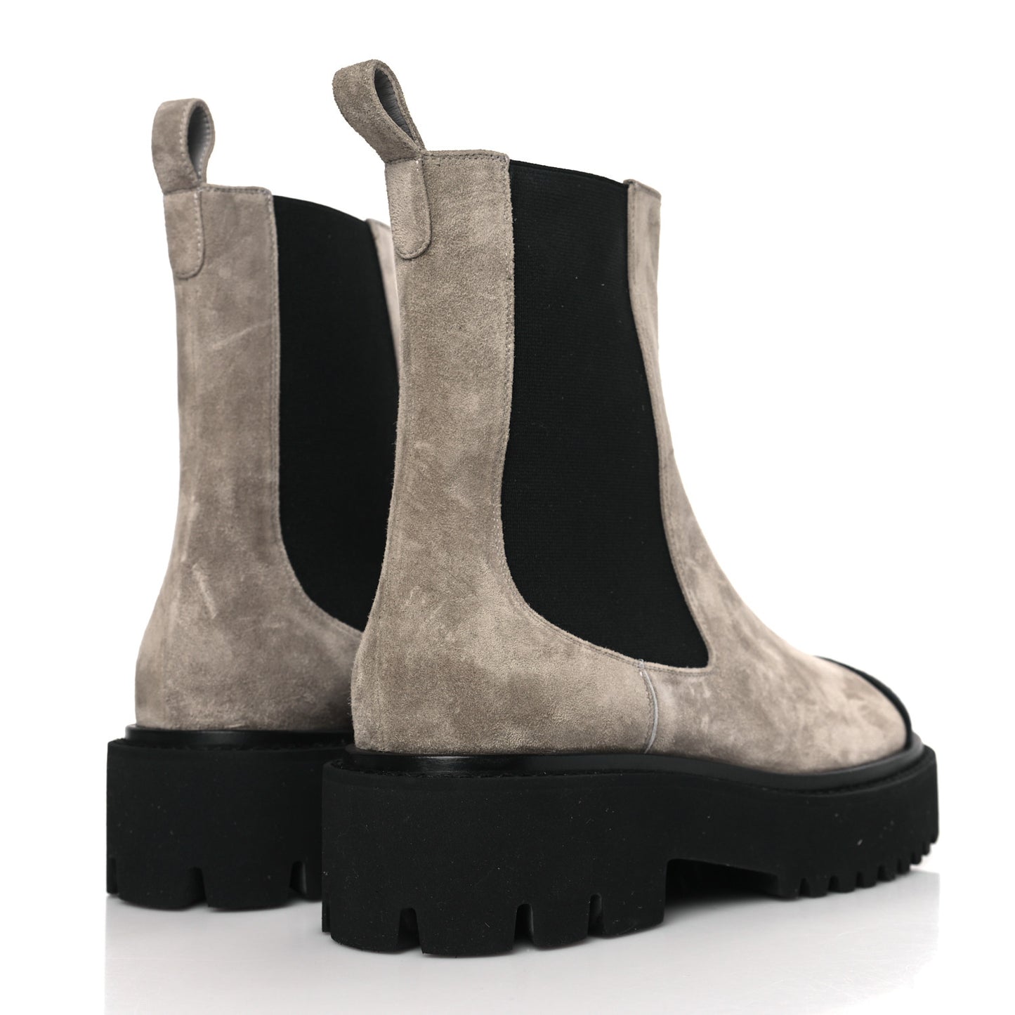 Suede Calfskin Grossgrain Cap Toe CC Ankle Boots 37.5 Light Grey Black