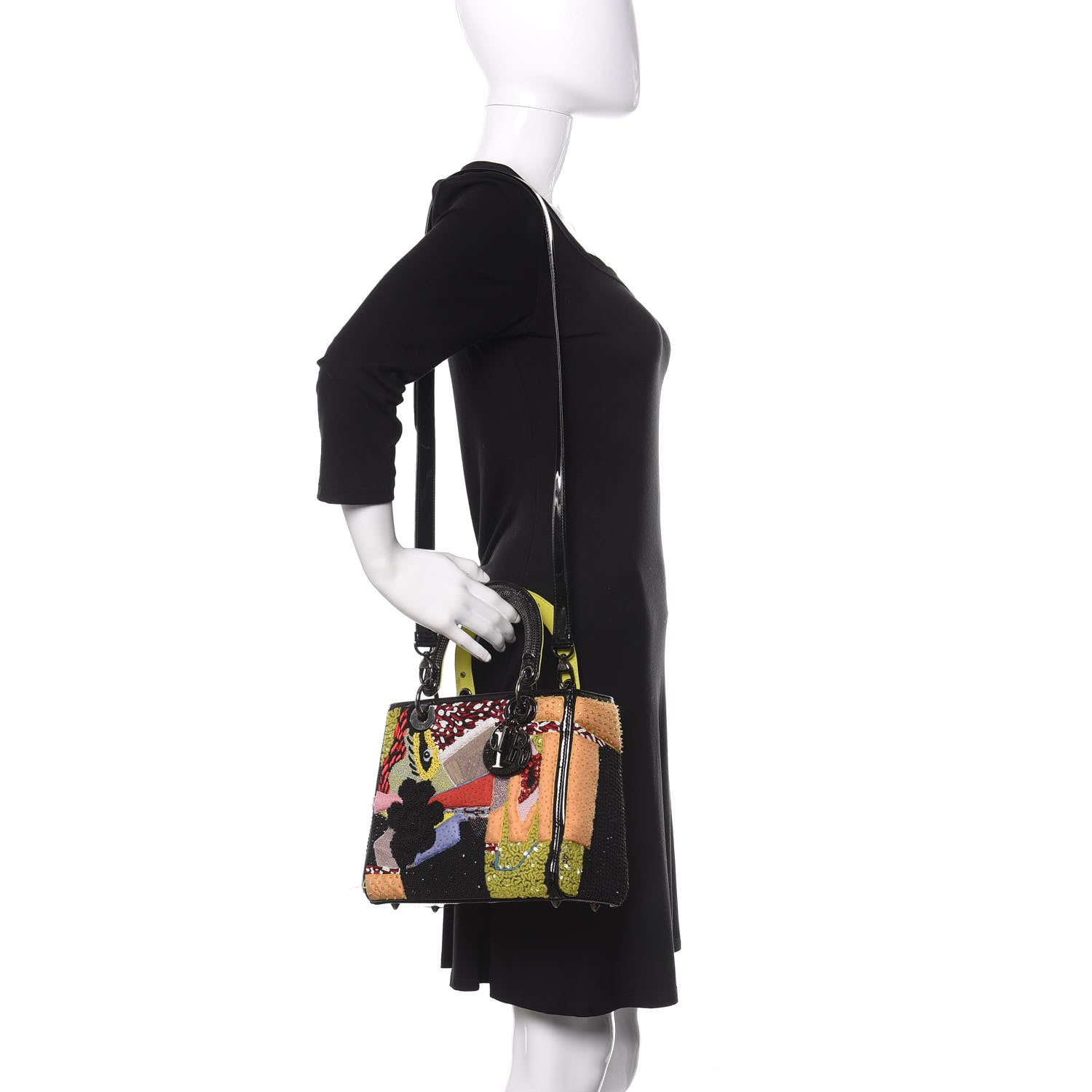 Christian Dior Patent Beaded Medium Lady Dior Black Multicolor 2 of 14