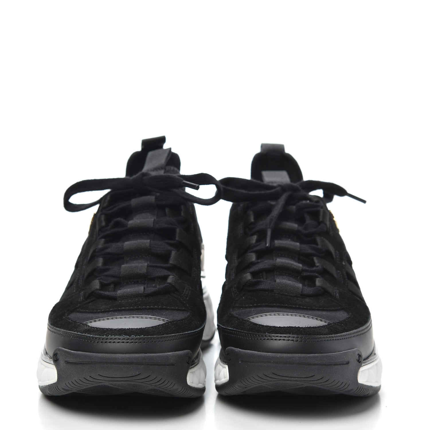 Chanel Fabric Calfskin Suede CC Sneakers 37.5 Black 2 of 7