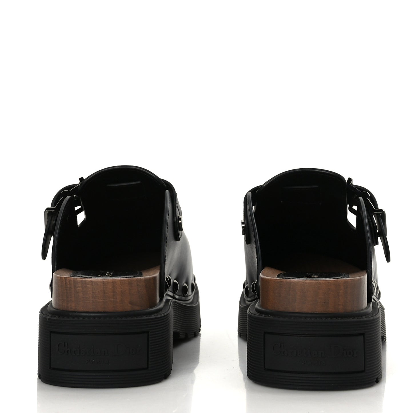 Calfskin Diorquake Buckled Lug Sole 15mm Clogs 39 Black