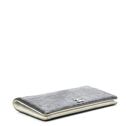 Chanel Lambskin Camellia Embossed Yen Wallet Black 3 of 19