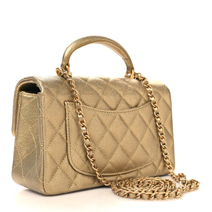 Chanel Metallic Caviar Quilted Mini Top Handle Rectangular Flap Gold 3 of 11