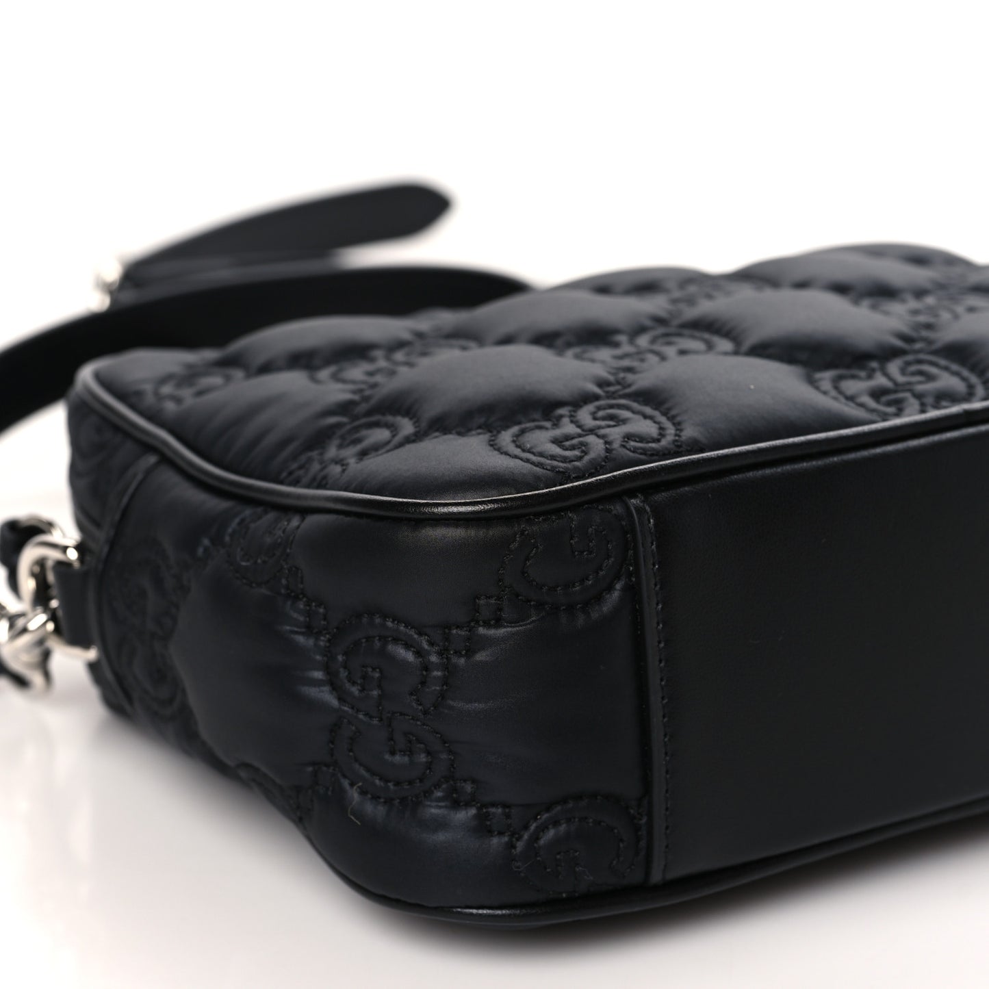 Nylon Calfskin Enamel GG Matelasse Shoulder Bag Black