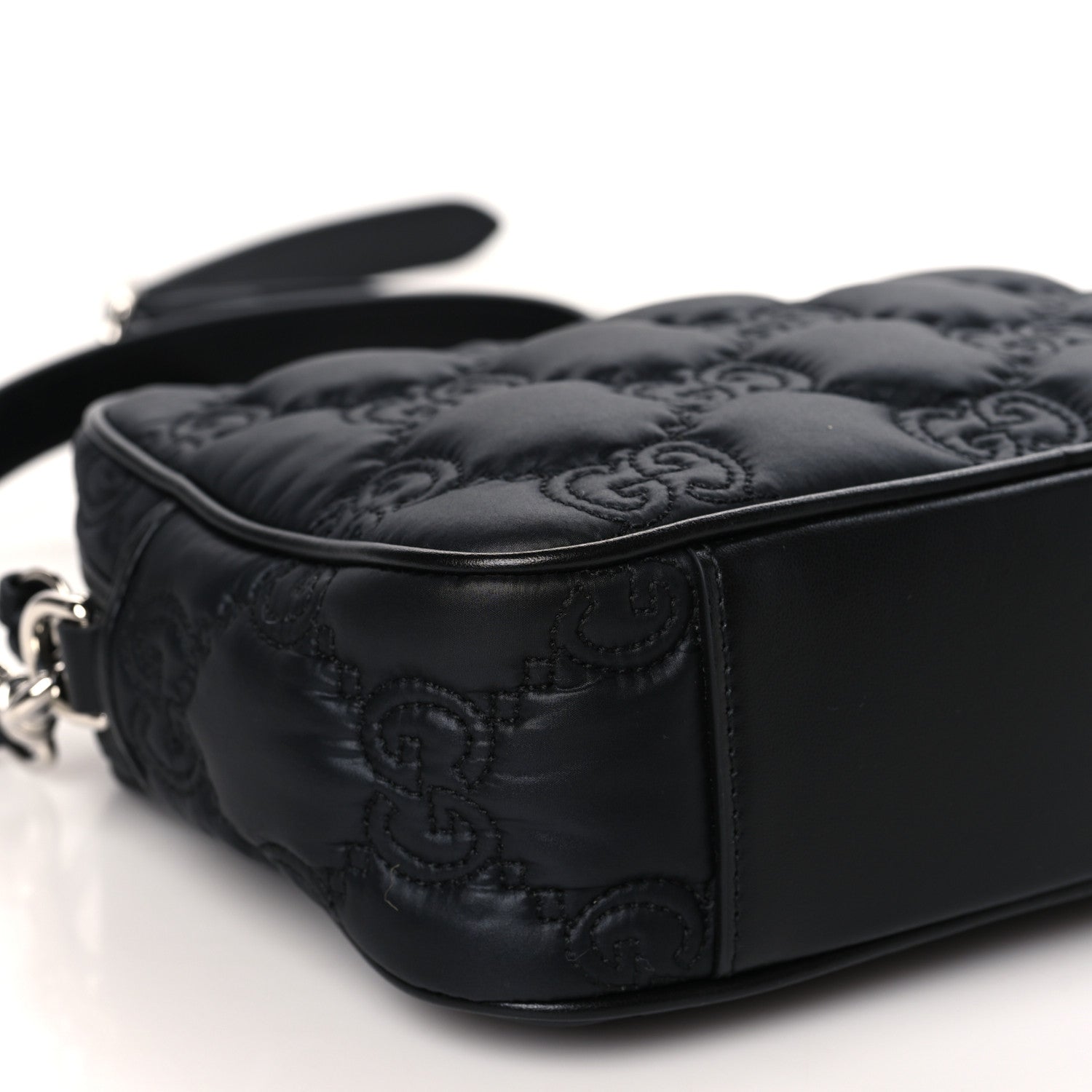 Gucci Nylon Calfskin Enamel GG Matelasse Shoulder Bag Black 8 of 9