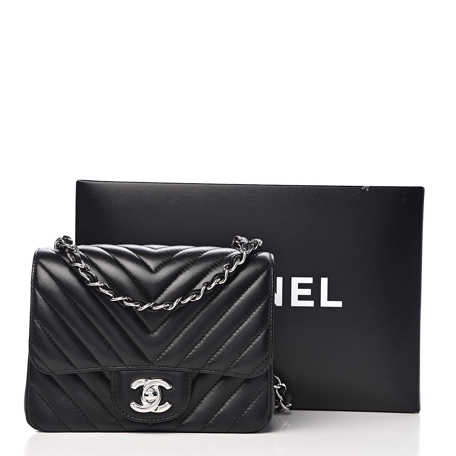 Chanel Lambskin Chevron Quilted Mini Square Flap Black 11 of 11