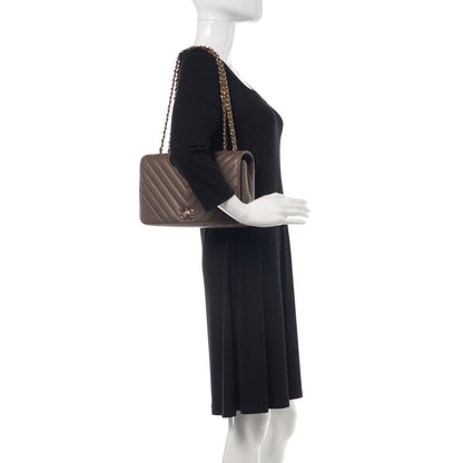 Chanel Calfskin Chevron Quilted Medium Statement Flap Khaki 3 of 11