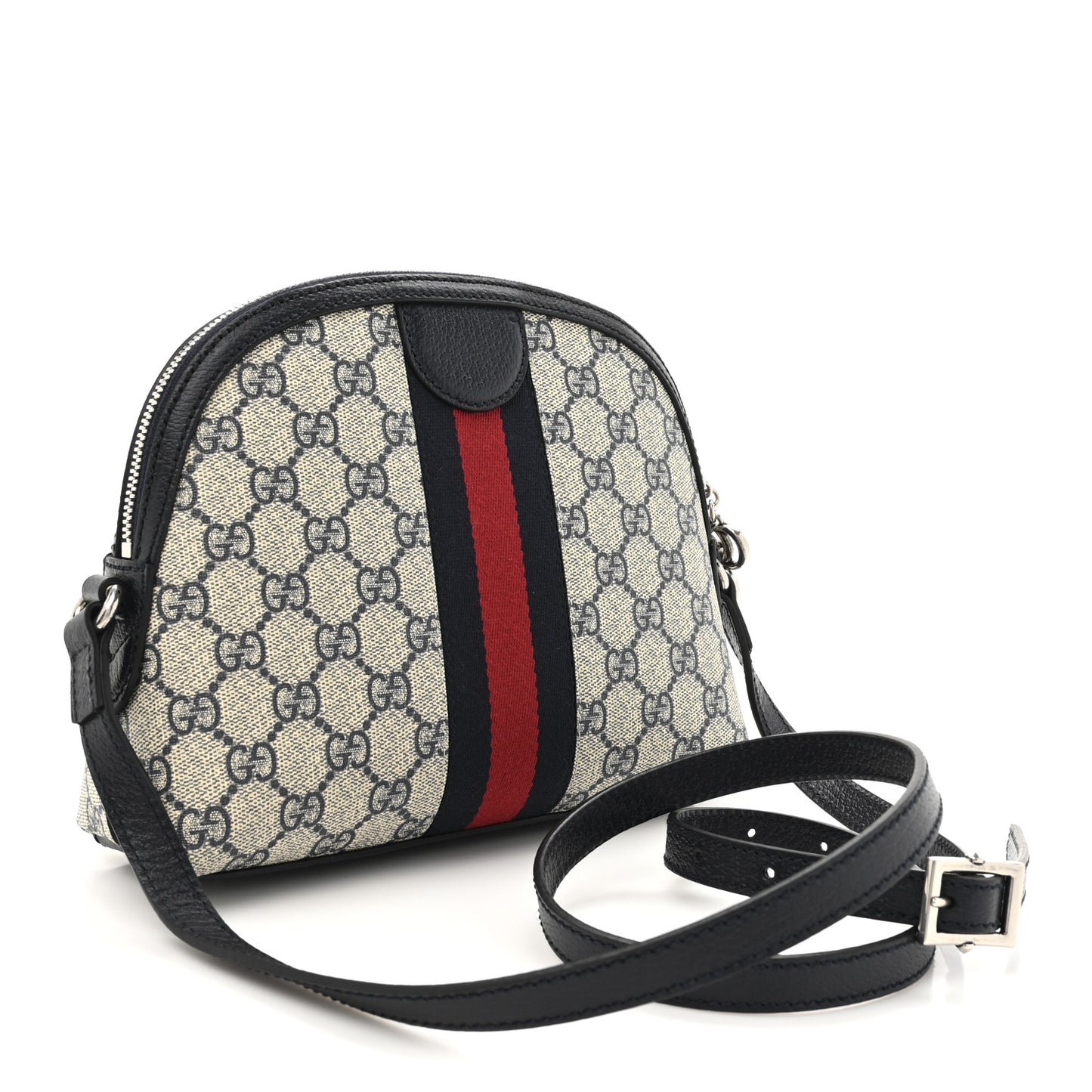 GG Supreme Monogram Textured Dollar Calfskin Web Small Ophidia Dome Shoulder Bag Beige Blue