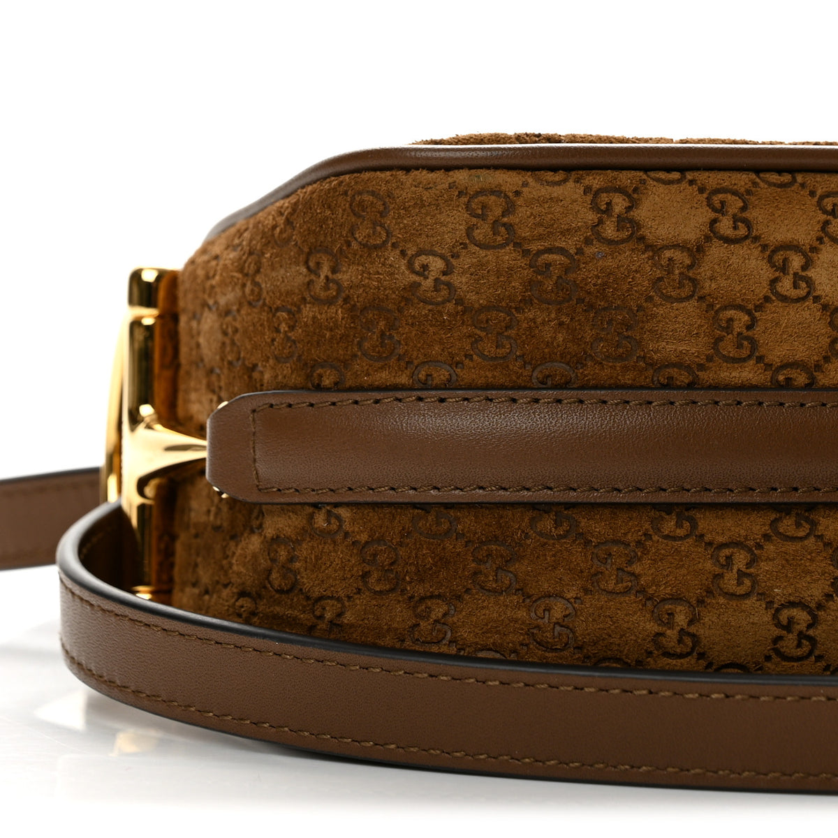 Gucci Suede GG Monogram Half Horsebit Mini Shoulder Bag Brown 9 of 12