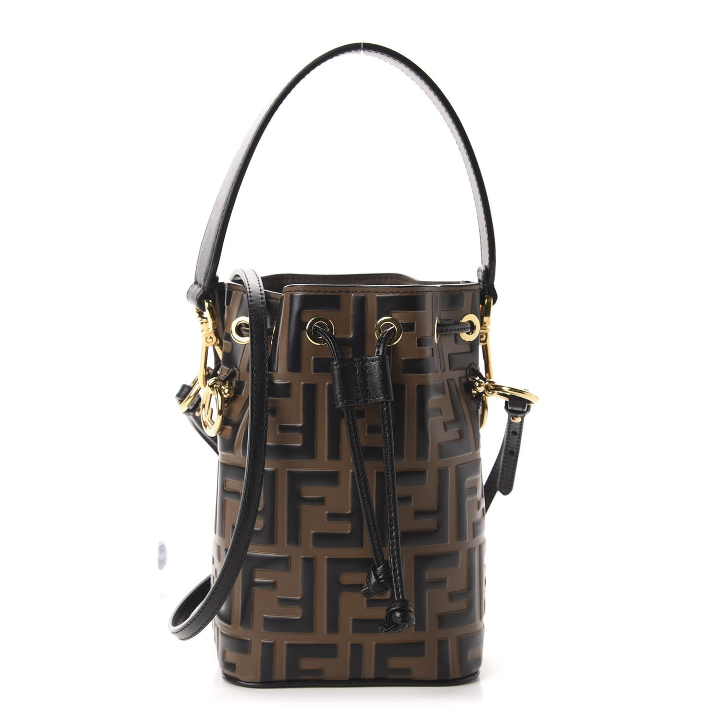 Vitello Liberty F is Fendi Bi-Color FF 1974 Embossed Mini Mon Tresor Bucket Bag Maya Black