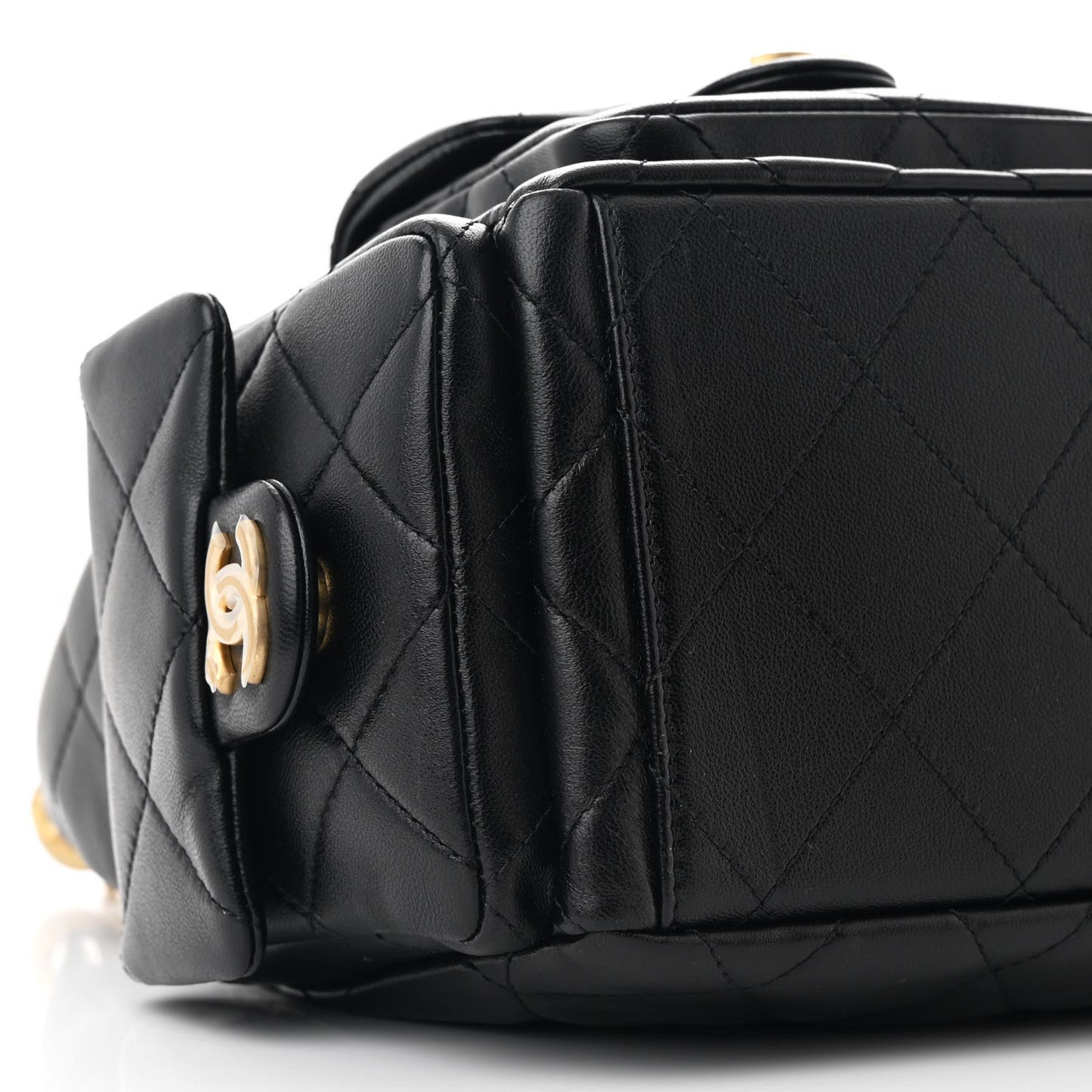 Shiny Lambskin Quilted Trendy Pockets Hobo Black
