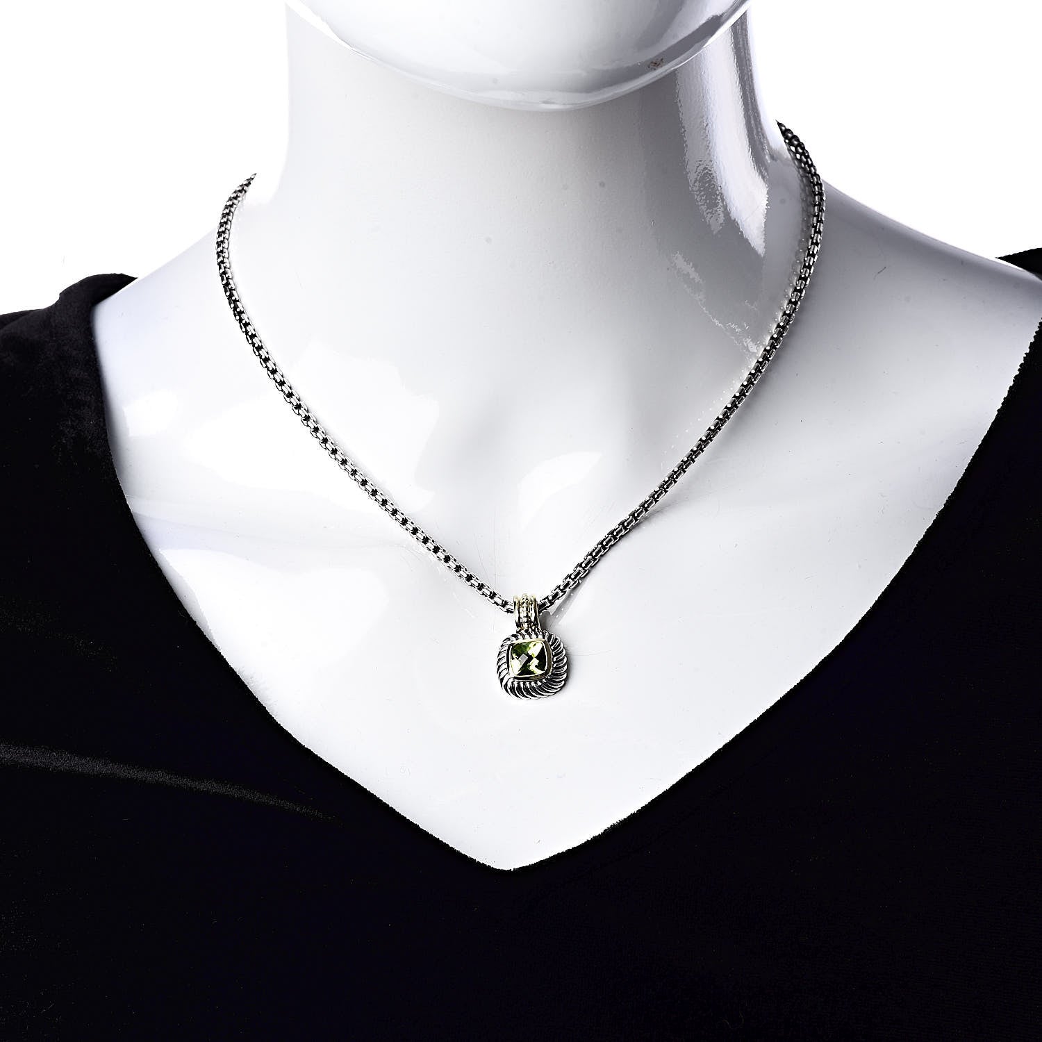 David Yurman Sterling Silver 14K Yellow Gold 7mm Peridot Albion Enhancer Pendant Necklace 2 of 6