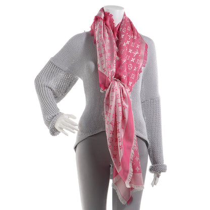 Louis Vuitton Silk Wool Monogram Denim Shawl Pivoine 2 of 6
