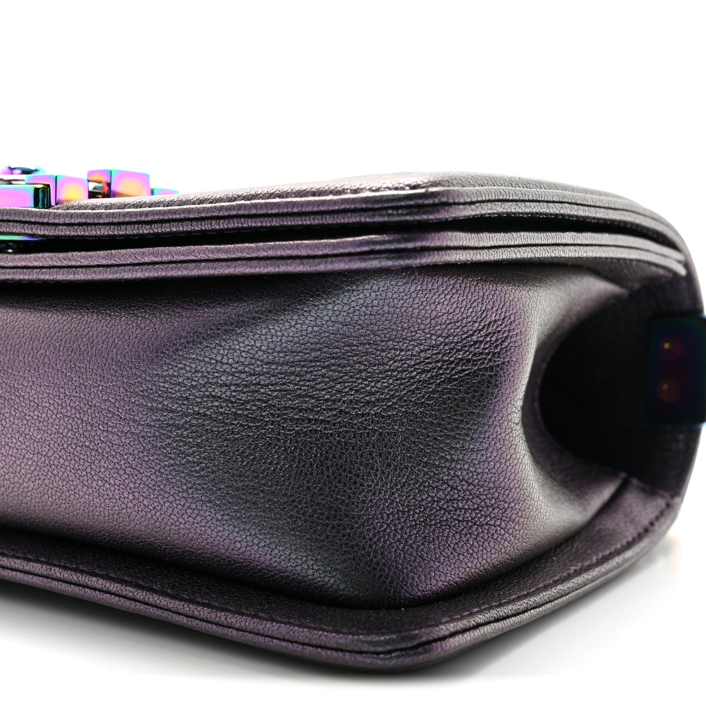 Iridescent Goatskin Quilted Small Boy Flap Purple