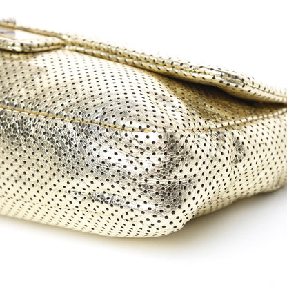 Chanel Metallic Crackled Calfskin Perforated Large Drill Flap Gold 9 of 9
