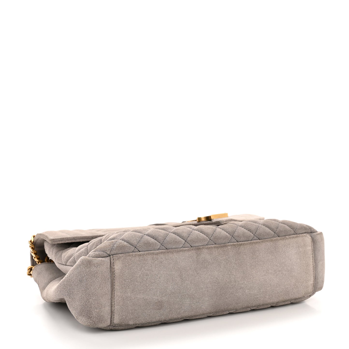 Suede Mixed Matelasse Tri-Quilt Large Monogram Envelope Satchel Grey
