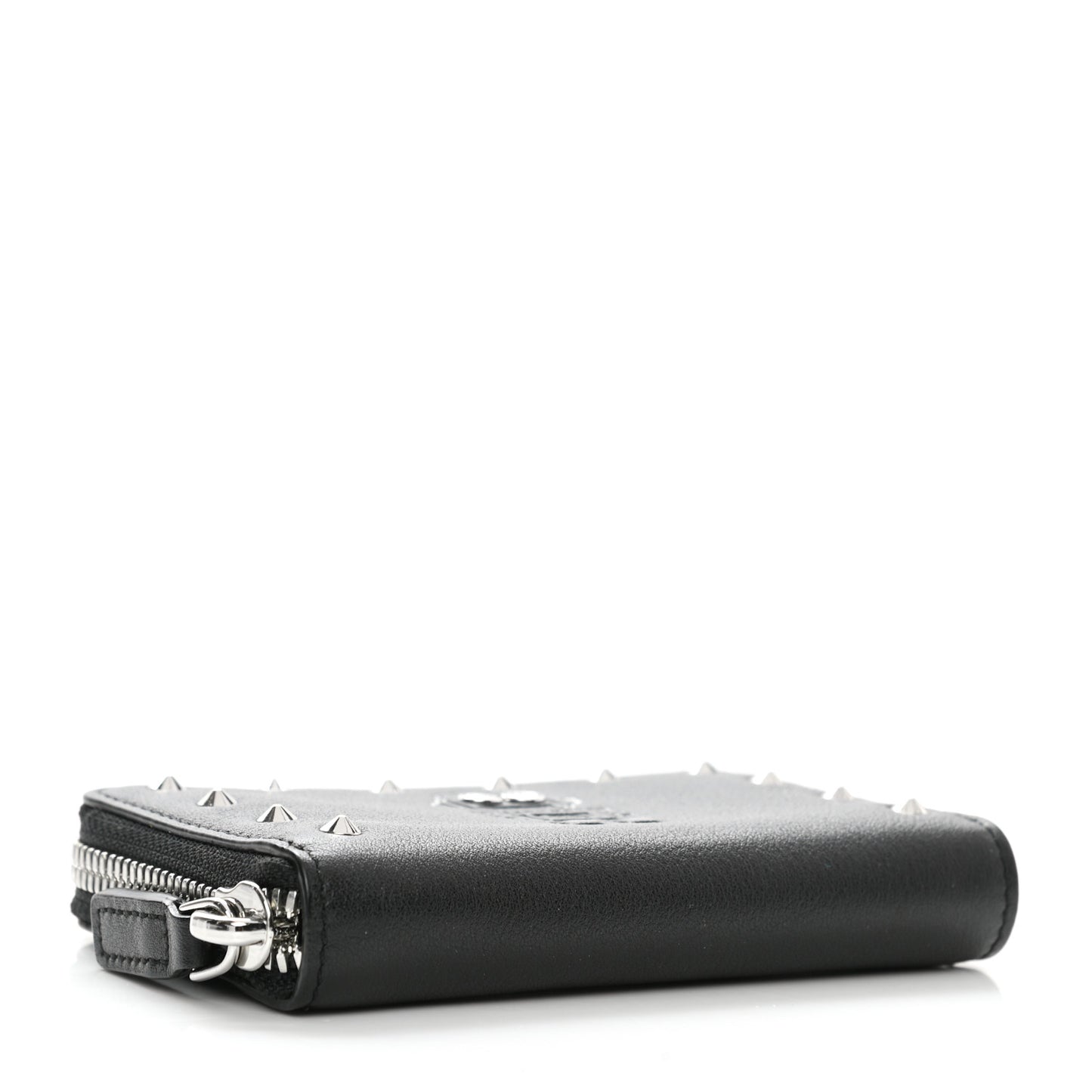 Calfskin Studded Robot Zip Around Wallet Black
