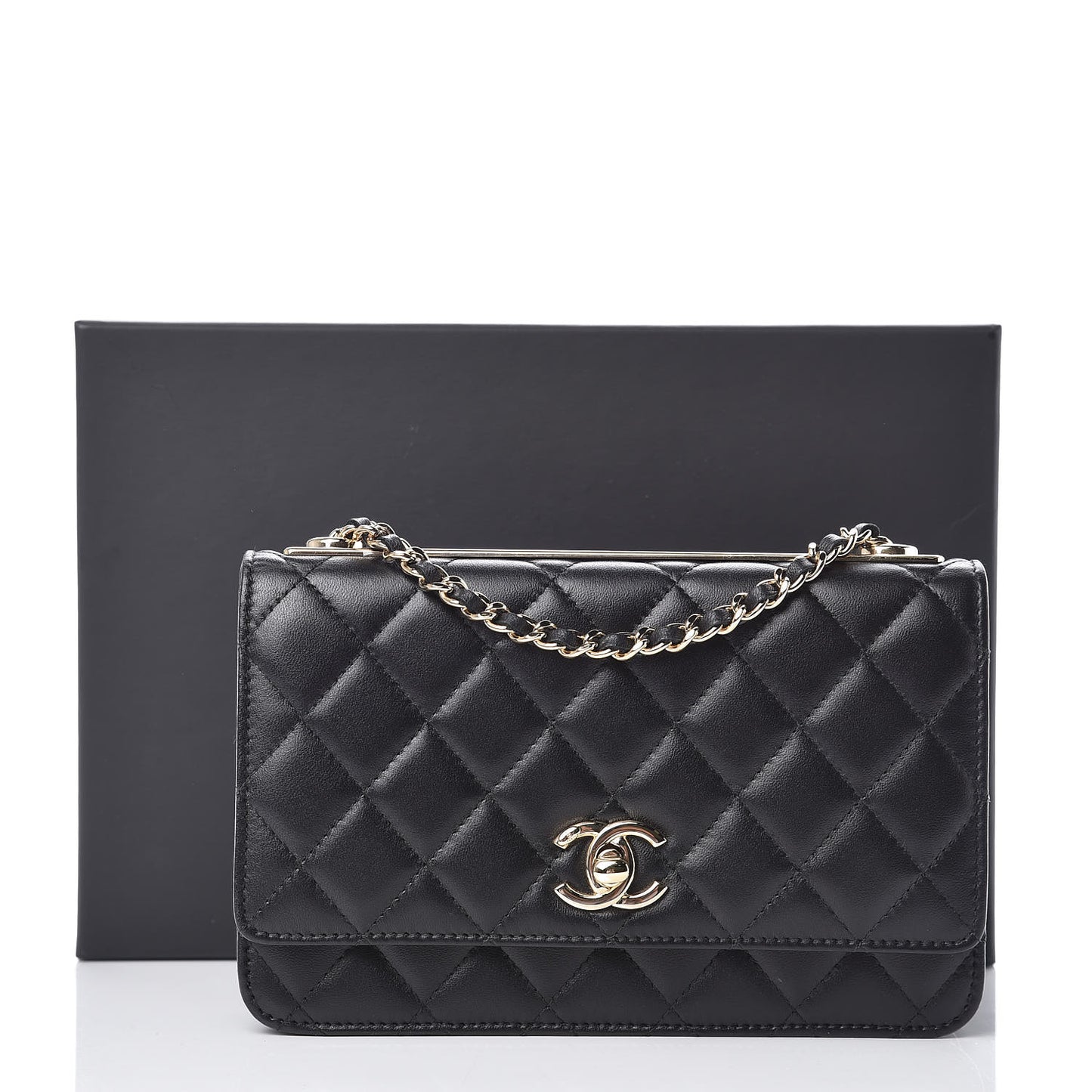 Lambskin Quilted Trendy CC Wallet On Chain WOC Black