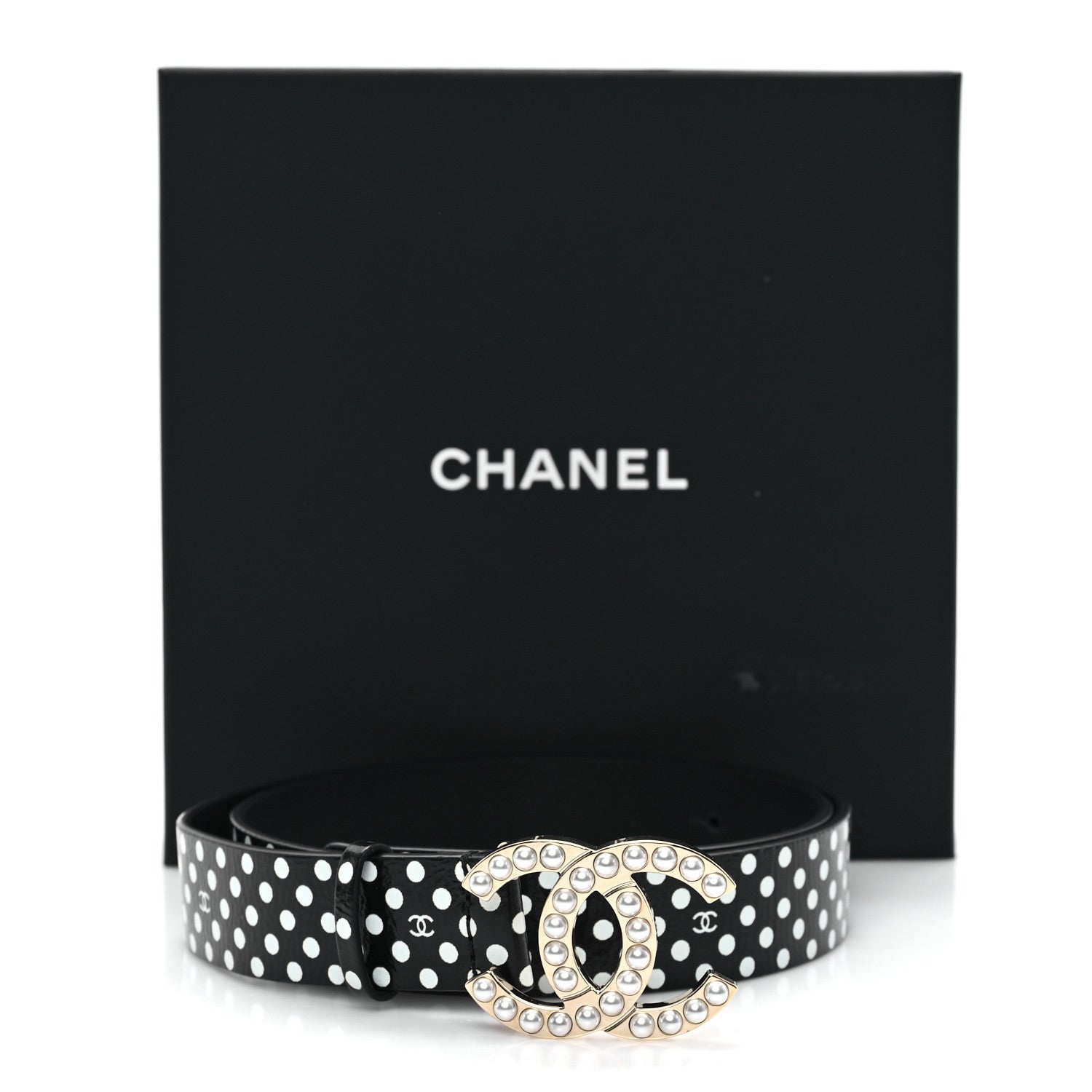 Chanel Printed Lambskin Polka Dot Pearl CC Belt 70 28 Black White 6 of 6